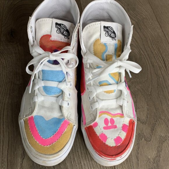 Vans High Top Womans Size 7 Custom Painted Pink Gold Purple Light Blue - Picture 3 of 16